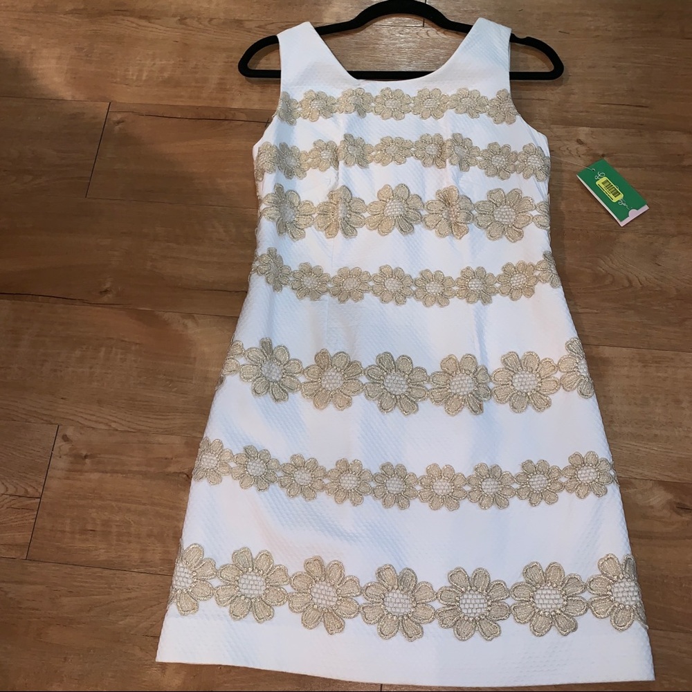 Lilly Pulitzer White Dress with Gold Flowers